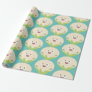 Papier Cadeau Caricature de légume de chou-fleur joyeux