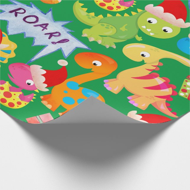 Papier Cadeau Caricature de Noël de Cute Dinosaur (Coin)