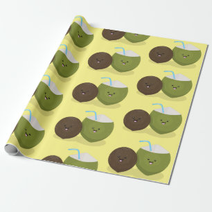Papier Cadeau Caricature de noix de coco kawaii joyeux