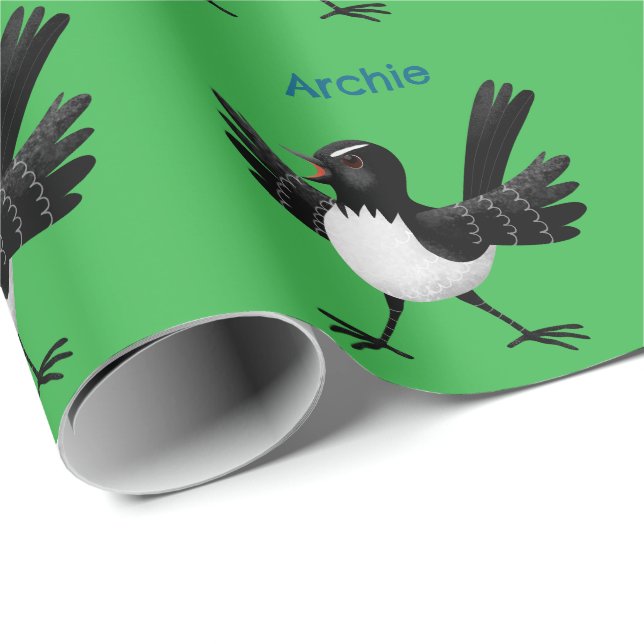 Papier Cadeau Caricature de Willie Wagtail australienne personna (Coin rond)
