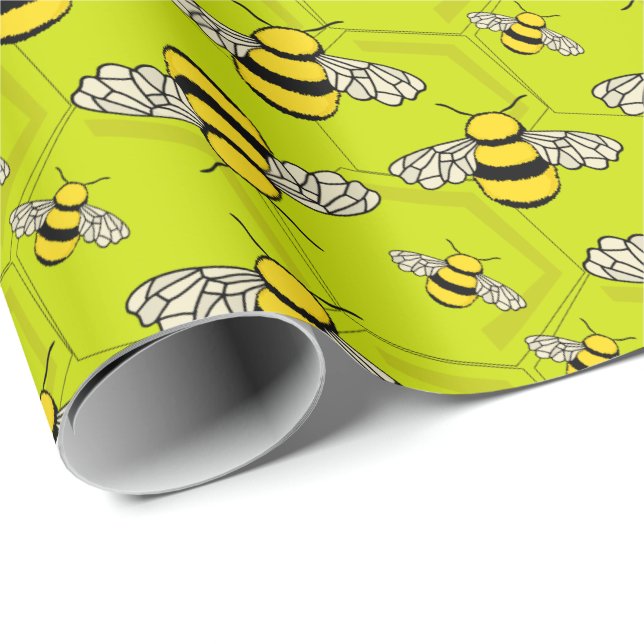 Papier Cadeau Caricature des abeilles sur Beehive mignonne (Coin rond)