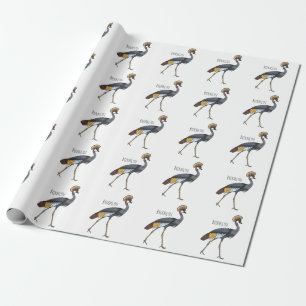 Papier Cadeau Caricature d'oiseau de grue couronné gris
