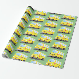 Papier Cadeau Caricature du bus scolaire jaune joyeux