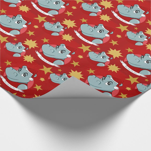 Papier Cadeau Caricature hippo de Noël (Coin)