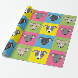 Papier Cadeau Caricature mignonne italien greyhounds pop art mot