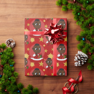 Papier Cadeau Caricature pour bébé afro-américain de Noël