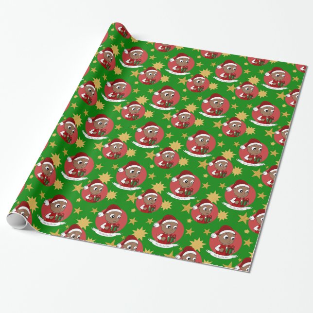 Papier Cadeau Caricature pour bébé Noël mignon (Déroulé)
