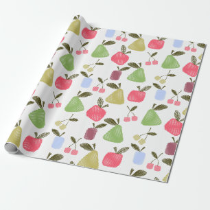 Papier Cadeau Caricature sans joint rayé fruits pomme poires che
