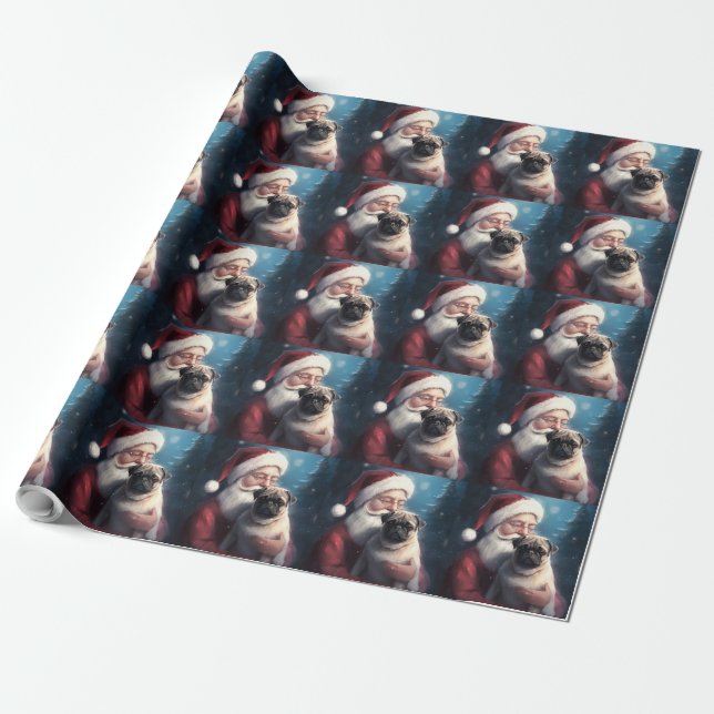 Papier Cadeau Carlin Avec Noël Festif Du Père Noël (Déroulé)
