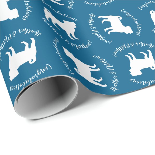Papier Cadeau Carlin Chien Baby shower Chien bleu Chiot garçon (Coin rond)
