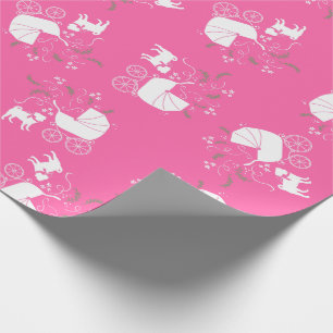 Papier Cadeau Carlin chien Baby shower fille rose avec la mâchoi