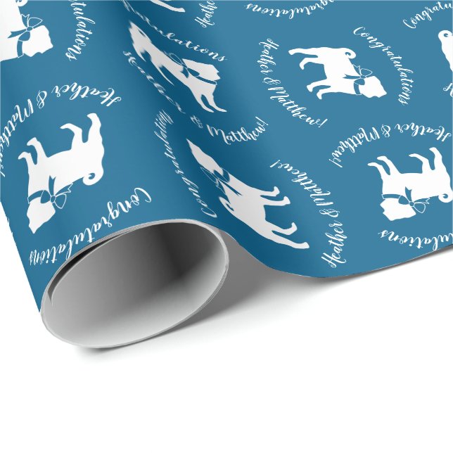 Papier Cadeau Carlin Chien Baby shower Garçon Bleu avec Bow (Coin rond)
