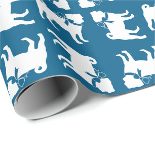 Papier Cadeau Carlin Chien Baby shower Garçon Bleu avec Bow