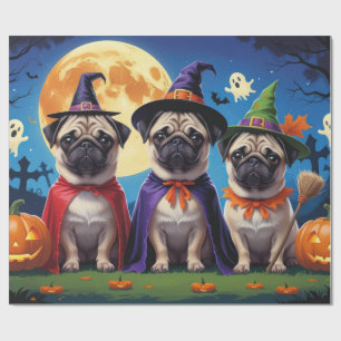 Papier Cadeau Carlin chien Citrouille Halloween drôle