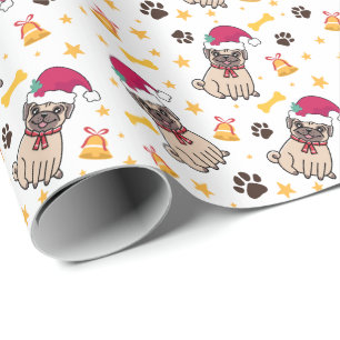 Papier Cadeau Carlin Chien Et Père Noël