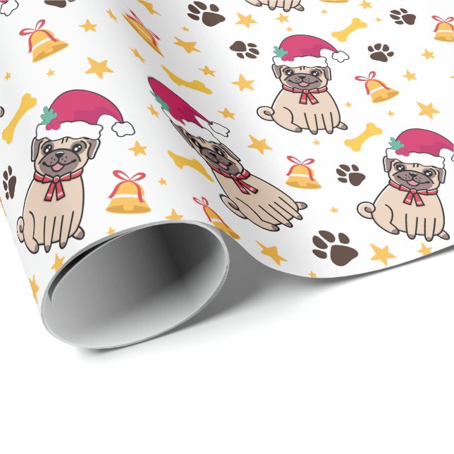 Papier Cadeau Carlin Chien Et Père Noël (Coin rond)