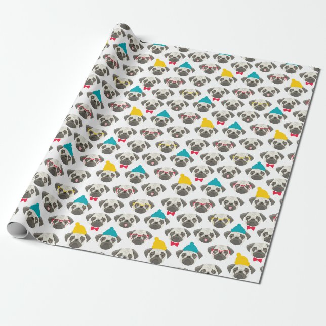 Papier Cadeau Carlin - chien mignon à Noël (Déroulé)