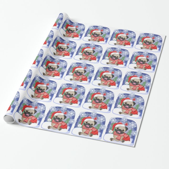 Papier Cadeau Carlin d'hiver de saison de Noël (Déroulé)