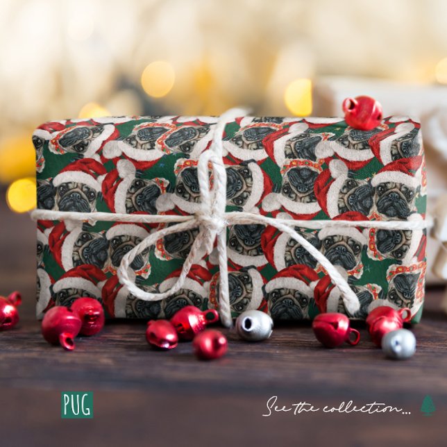 Papier Cadeau Carlin drôle Motif de Noël (Créateur téléchargé)