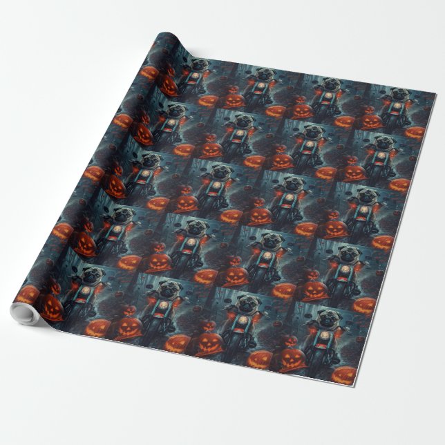 Papier Cadeau Carlin équitation moto Halloween effroi (Déroulé)