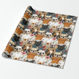 Papier Cadeau Carlin Floral Rustique moderne Chiens Motif