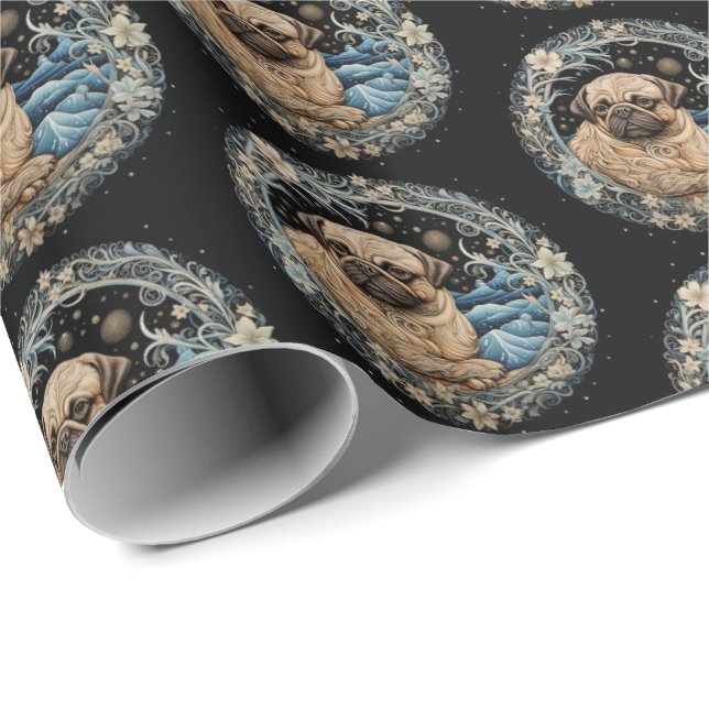 Papier Cadeau Carlin Imaginaire de Noël (Coin rond)