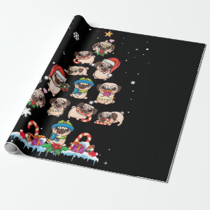 Papier Cadeau Carlin Noël Arbre Chien Père Noël Joyeux Noël 