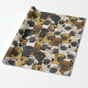 Papier Cadeau Carlins Grumpy / Drôle mignon Chiens Carlin Chiens