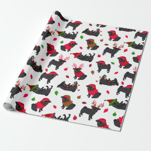 Papier Cadeau Carlins noirs de Noël blanc