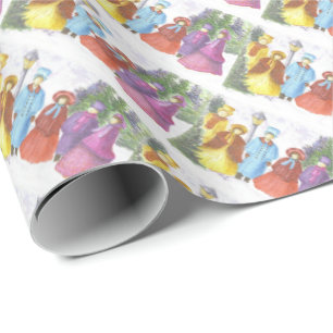 Papier Cadeau Caroleurs de Noël colorés
