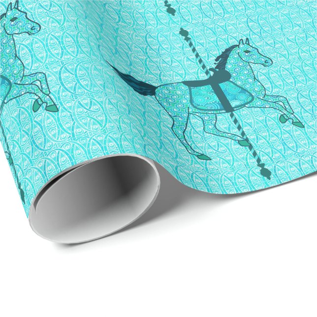 Papier Cadeau Carousel Horse - Turquoise et Aqua (Coin rond)