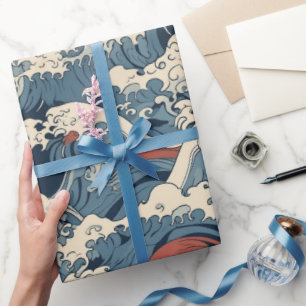 Papier Cadeau Carpe Koï Japonaise Motif Sakura 