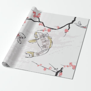 Papier Cadeau carpe koi poisson nature paysage vue croquis illus