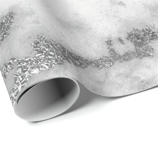 Papier Cadeau Carrara Marbre blanc Gris Argent Gris Brise minimu (Coin rond)