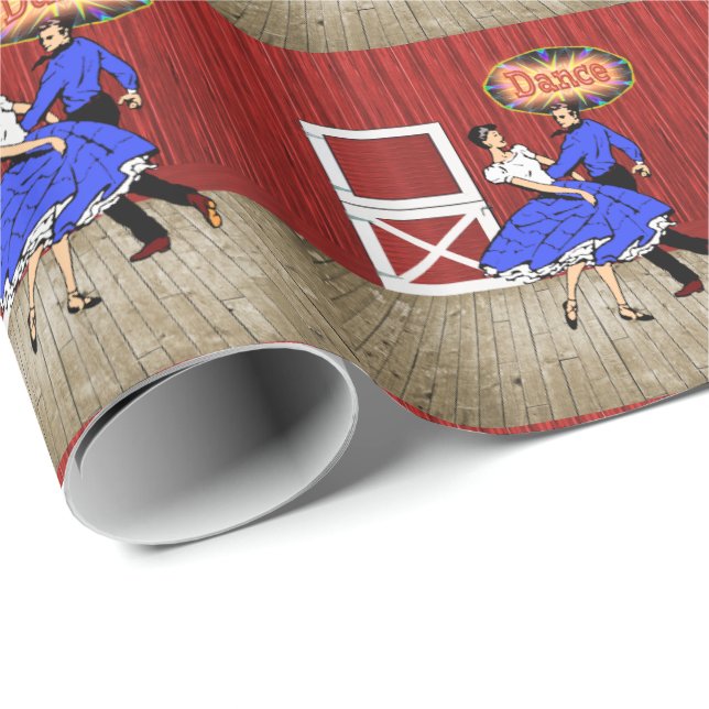 Papier Cadeau Carré Danser Barn Dance Scène Hoe Down (Coin rond)