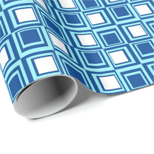 Papier Cadeau Carré moderne, indigo clair et foncé avec blanc