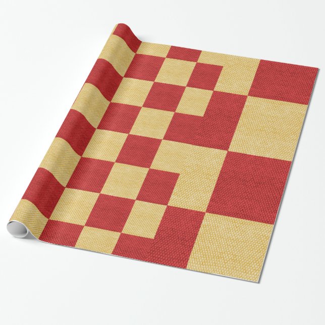 Papier Cadeau Carré Or Et Rouge (Déroulé)