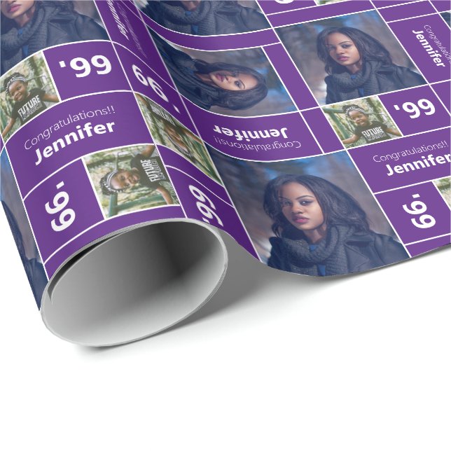 Papier Cadeau Carré Photo Classe Année Purple (Coin rond)