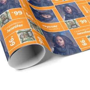 Papier Cadeau Carré Photo Graduation Classe Année Orange