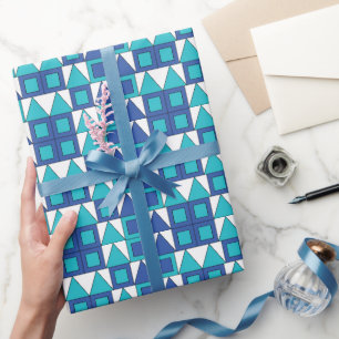 Papier Cadeau Carré Triangle Géométrique Bleu sarcelle