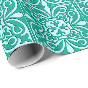 Papier Cadeau Carreau marocain - bleu turquoise et aqua