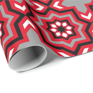Papier Cadeau Carreau marocain, rouge, gris, noir et blanc
