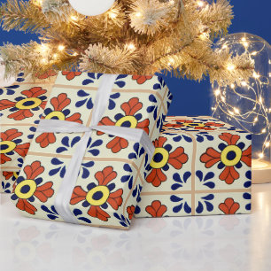 Papier Cadeau Carreau Mexicain Mosaïque Bleue de Style Sud-Ouest