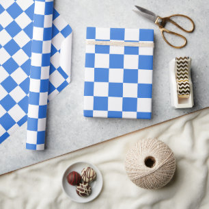 Papier Cadeau Carreaux de tableau blanc et bleu clair