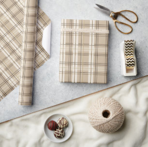Papier Cadeau Carreaux écossais beige neutre