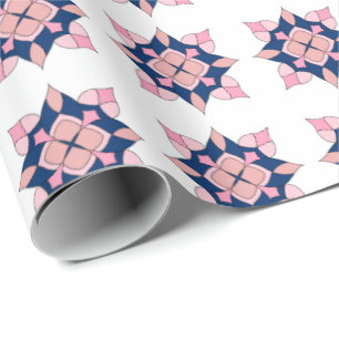 Papier Cadeau Carreaux Floraux Géométriques Rose et Nuit