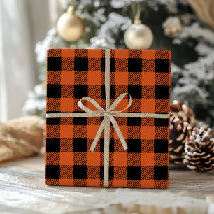 Papier Cadeau Carreaux Gingham Classique Orange Noir Buffalo