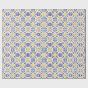 Papier Cadeau Carreaux jaunes blancs bleus méditerranéens