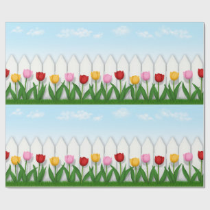 Papier Cadeau Carrelage blanc de clôture rose et jaune des tulip