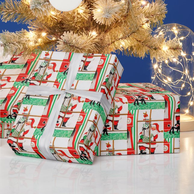 Papier Cadeau Carrelage de Noël rétro Père Noël (Vacances)